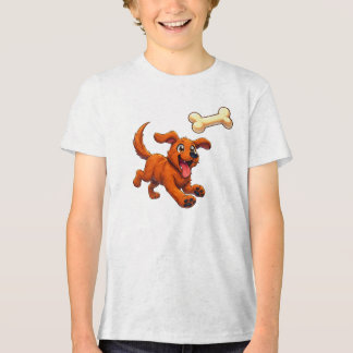 Happy Dog Chasing Bone – Cute Cartoon Puppy T-Shir Tri-Blend Shirt