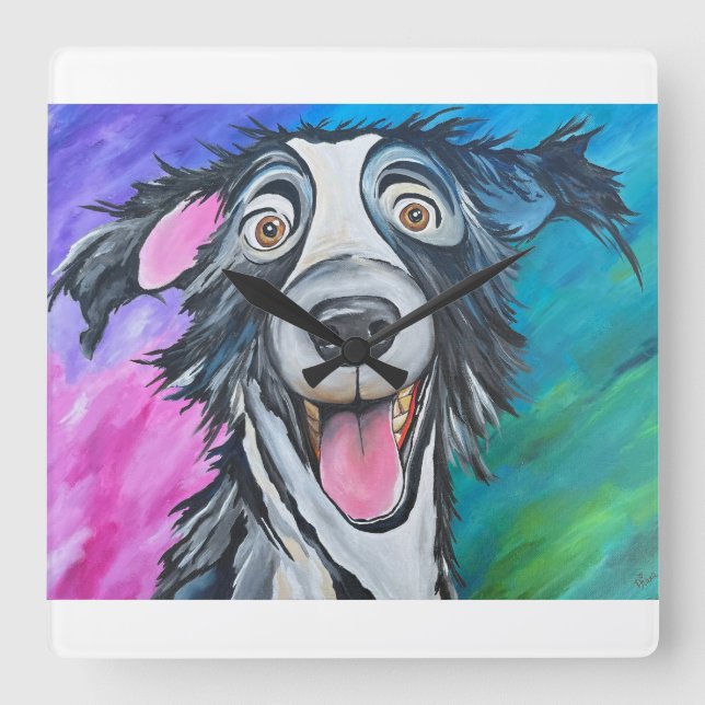 HAPPY DOG CLOCL SQUARE WALL CLOCK (Front)