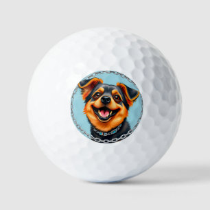 Happy Dog Colorful Digital Illustration Golf Balls