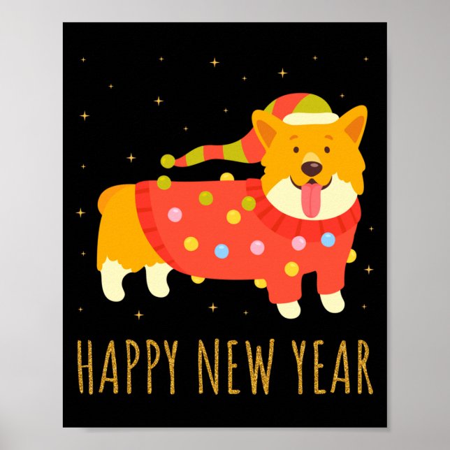 Happy Dog Corgi Celebrating New Year Cozy Christma Poster (Front)