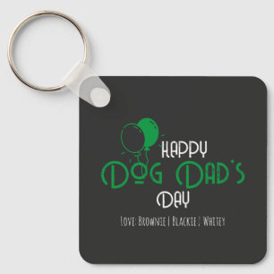 Happy Dog Dad’s Day with Green Balloons & Puppies Keychain