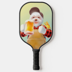 Happy Dog Drinking Beer Pickleball Paddle