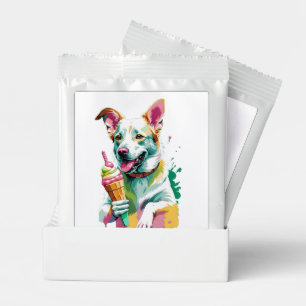 Happy Dog eating an ice-cream Hot Chocolate Drink Mix