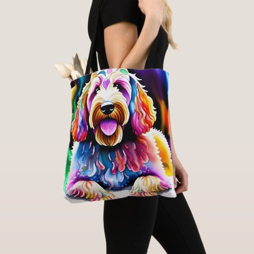 Happy Dog Goldendoodle Watercolor Design Tote Bag