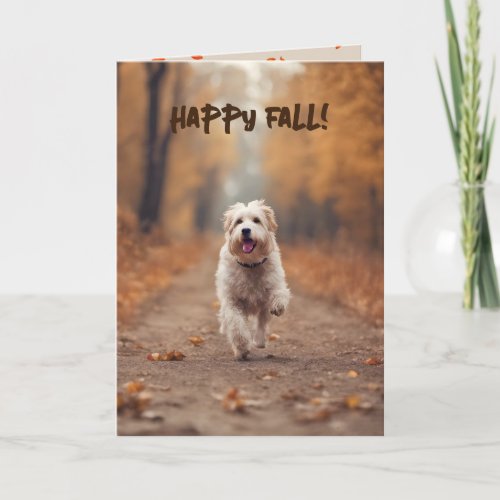 Happy Dog In Fall Woods Card