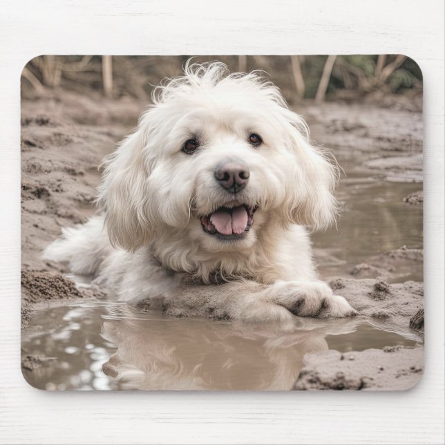 Happy Dog In Mud Puddle Mouse Pad (Front)