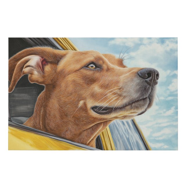 Happy Dog in Yellow Car Art Print (Front)