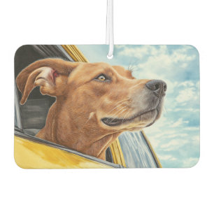 Happy Dog in Yellow Car Art Print Air Freshener