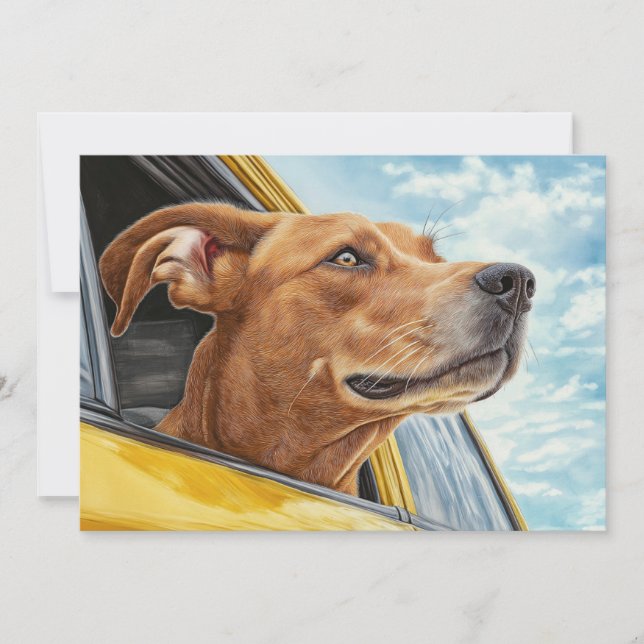 Happy Dog in Yellow Car Art Print Card (Front)