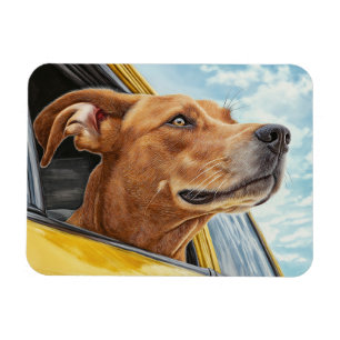 Happy Dog in Yellow Car Art Print Magnet