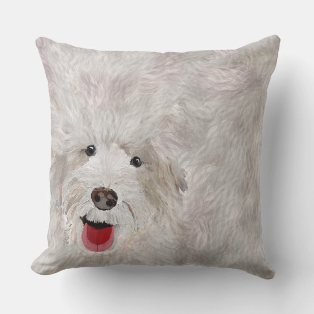 Happy Dog, Labradoodle Smiling Throw Pillow (Front)