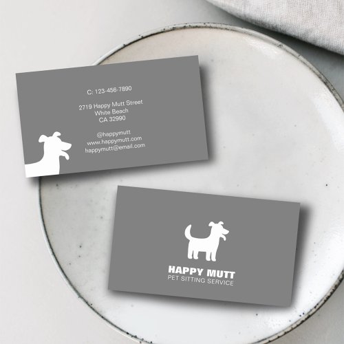 Happy Dog Logo Pet Sitting Service Care Grey Business Card