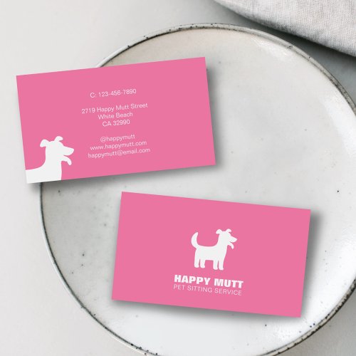 Happy Dog Logo Pet Sitting Service Care Pink Business Card