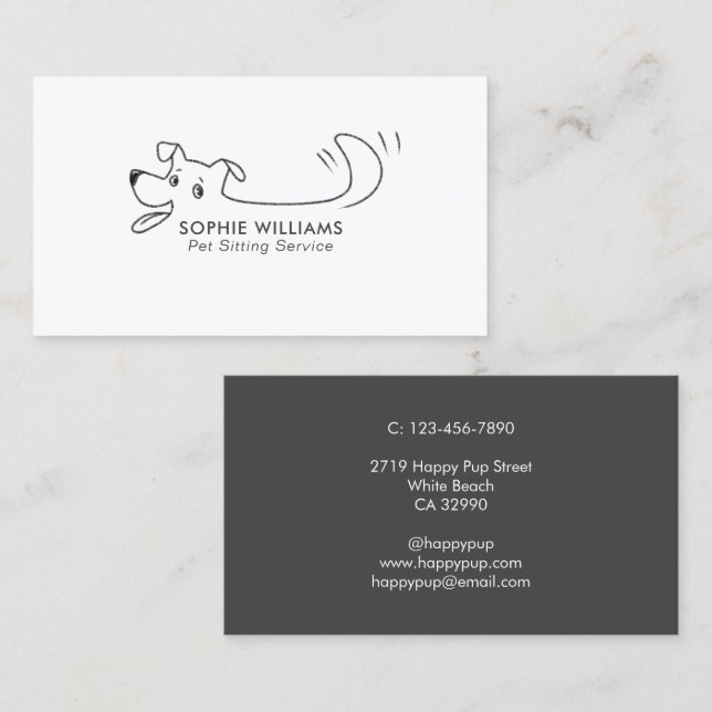 Happy Dog Modern Pet Sitting Service Care Training Business Card (Front/Back)