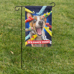 Happy Dog Party Blowers Garden Flag