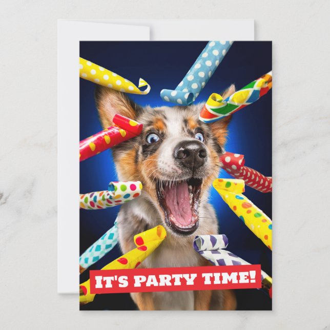 Happy Dog Party Blowers Invitation (Front)
