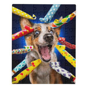 Happy Dog Party Blowers Jigsaw Puzzle