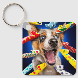 Happy Dog Party Blowers Keychain