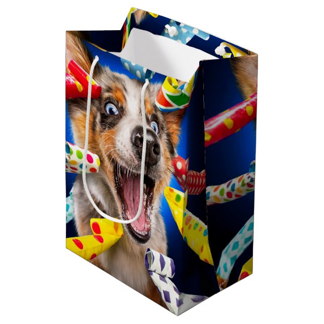 Happy Dog Party Blowers Medium Gift Bag (Front Angled)
