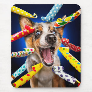 Happy Dog Party Blowers Mouse Pad