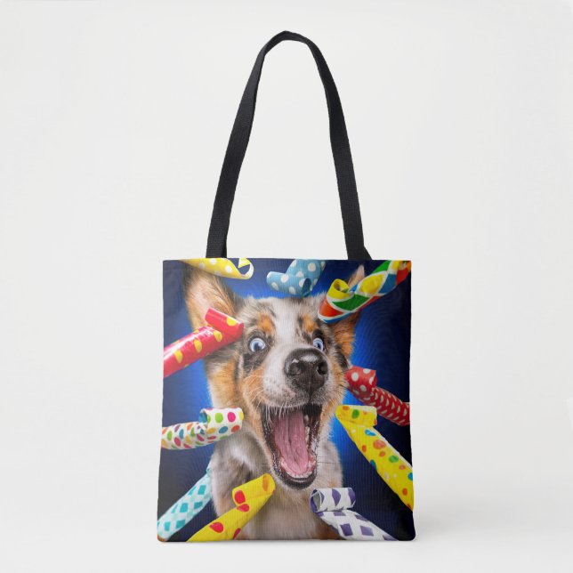Happy Dog Party Blowers Tote Bag (Front)