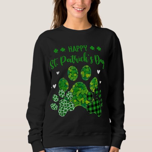 Happy Dog Paws Leopard Print Dog Owners St Patrick Sweatshirt