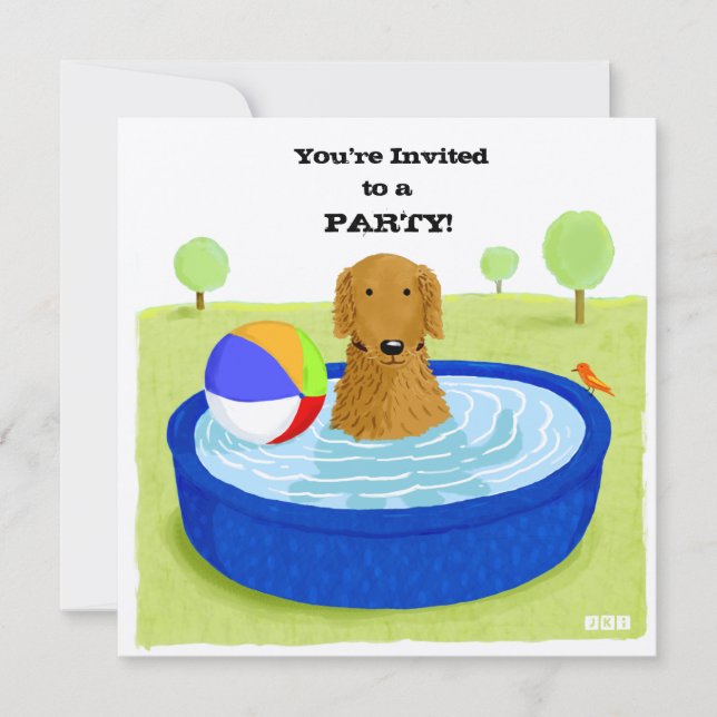 Happy Dog Pool Party | Cute Golden Retriever Invitation (Front)