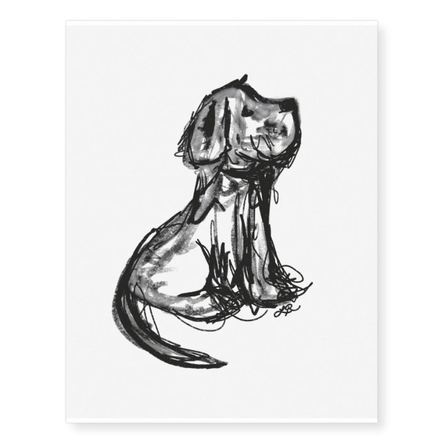 Happy dog puppy doodle design temporary tattoo (Front)