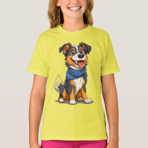 Happy Dog Wearing a Blue Bandana T-Shirt