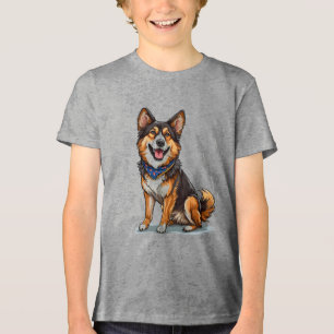 Happy Dog Wearing a Blue Bandana Tri-Blend Shirt