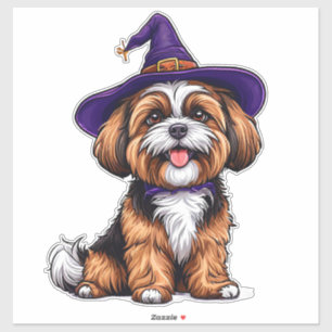 Happy Dog Wearing a Witch Hat Sticker