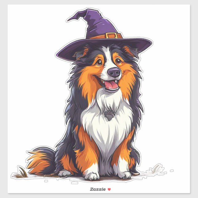 Happy Dog Wearing a Witch Hat Sticker (Sheet)