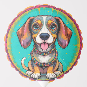 Happy Dog With a Colorful Collar Balloon