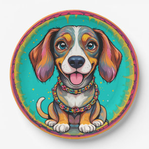 Happy Dog With a Colorful Collar Paper Plates