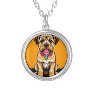 Happy Dog With a Colorful Collar Silver Plated Necklace