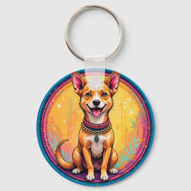 🐶 Happy Dog With Colorful Collar For Everyday Keychain (Front)