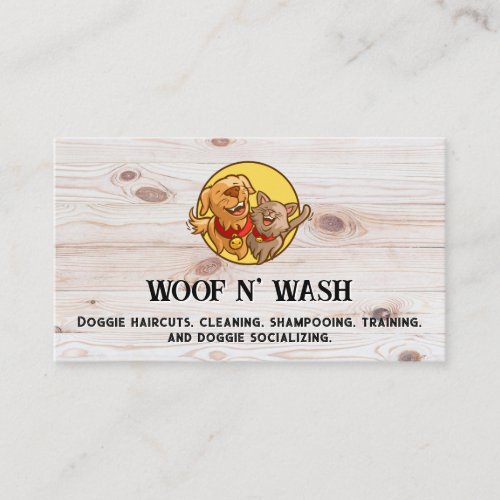 Happy Doggie and Kittie  Wooden Boards Business Card