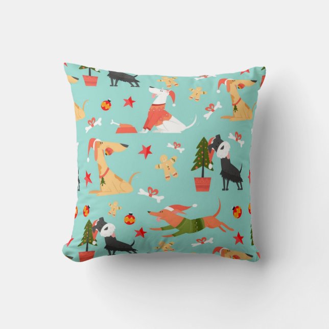Happy Dogs Christmas Pattern Throw Pillow (Front)