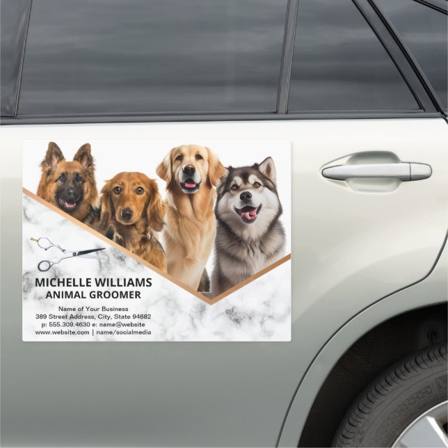 Happy Dogs Sitting | Groomer Business Card Car Magnet (In Situ)