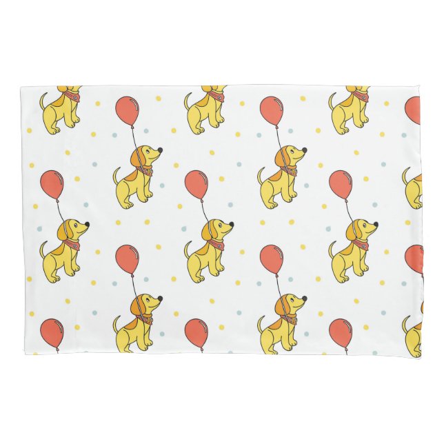 Happy Dogs with Balloons Pattern Pillow Case (Front)