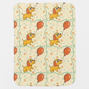 🐶 Happy Dogs with Red Balloons Cute Puppy 🎈 Baby Blanket