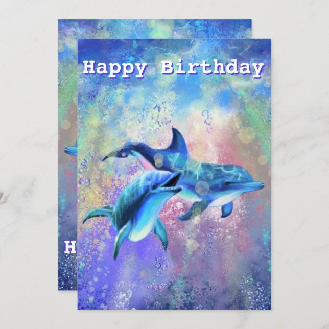 Happy Dolphin Birthday Card - Customizable (Front/Back)