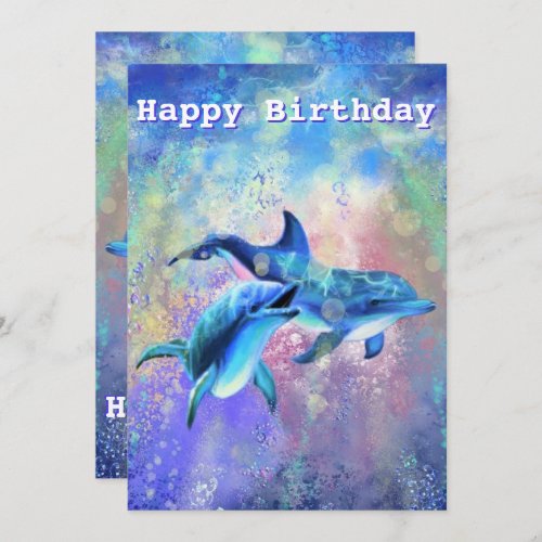 Happy Dolphin Birthday Card _ Customizable