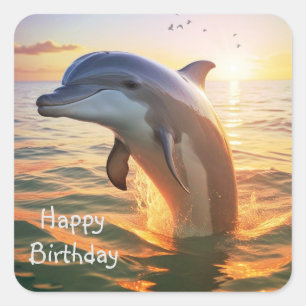 Happy Dolphin Birthday Square Sticker