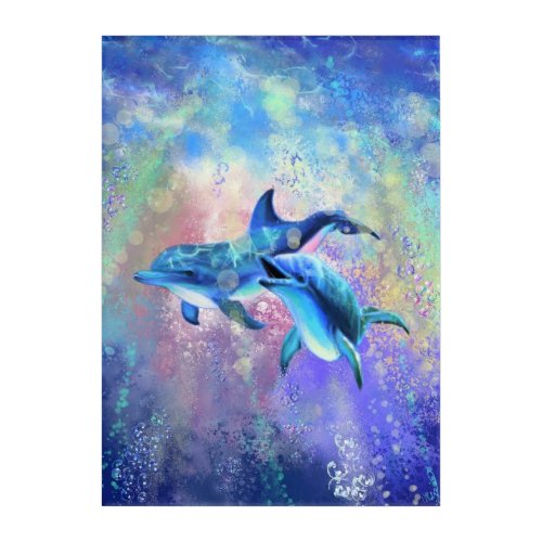 Happy Dolphin Couple Acrylic Print _ Painting