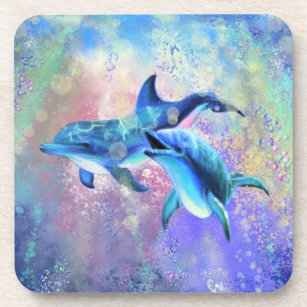 Happy Dolphin Couple Beverage Coaster