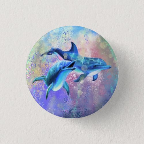 Happy Dolphin Couple Button _ Family _ Painting