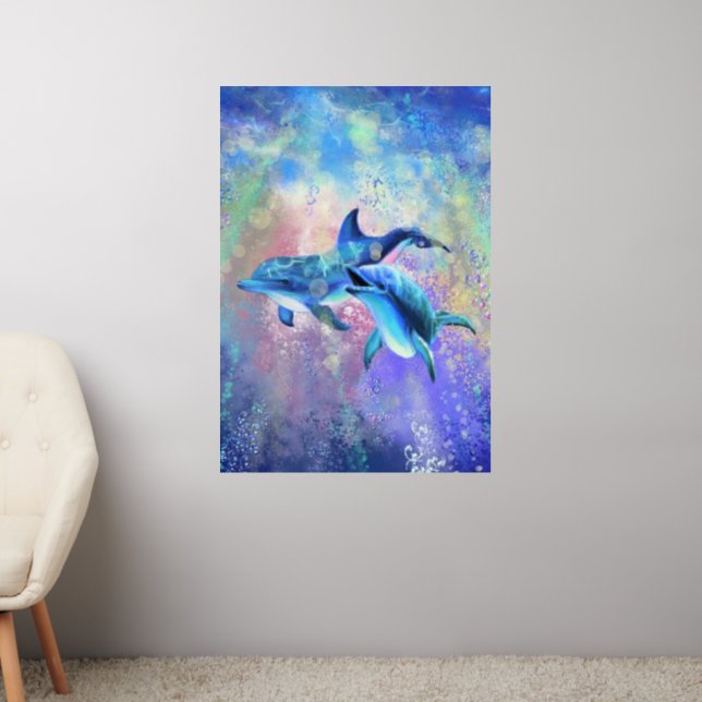 Happy Dolphin Couple - Painting Wall Decal (Living Room 2)