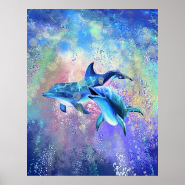 Happy Dolphin Couple Poster Painting (Front)