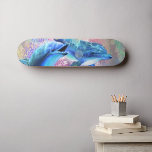 Happy Dolphin Couple Skateboard (Wall Art (Horz))